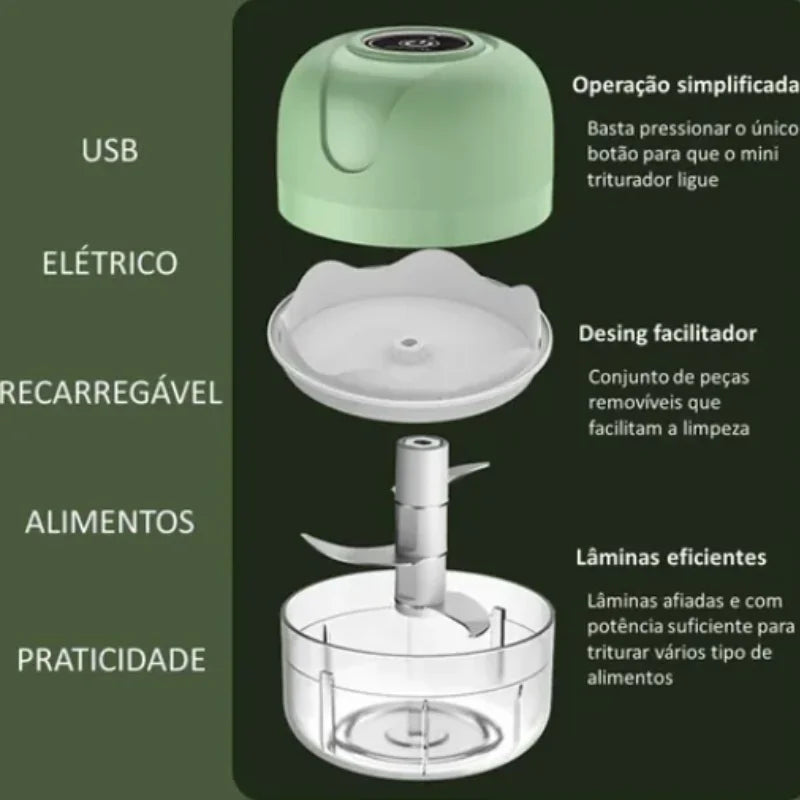 Mini Processador Elétrico de Alimentos Portátil com USB